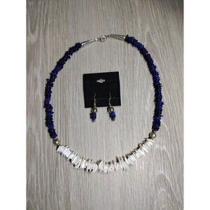 Blue & White Gem Stones Necklace & Earrings Set